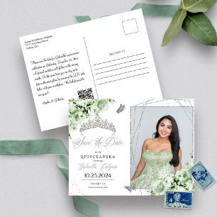 Carte postale Sage Green Silver Tiara Quinceañera 