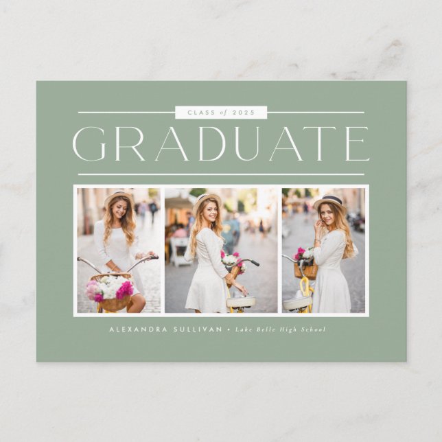 Carte Postale Sage Green Typographie Photo Collage Graduation (Devant)
