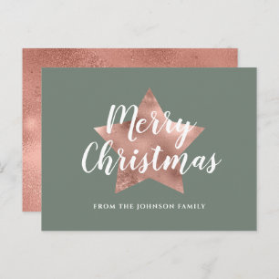 Carte Postale Sage moderne Green Rose Gold Star Joyeux Noël
