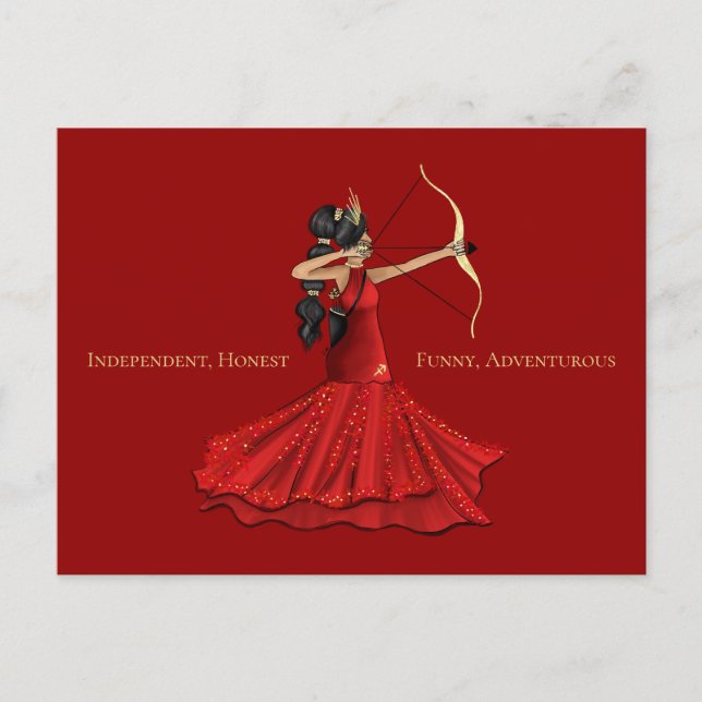 Carte Postale Sagittaire Femme Déesse - Rouge  (Devant)