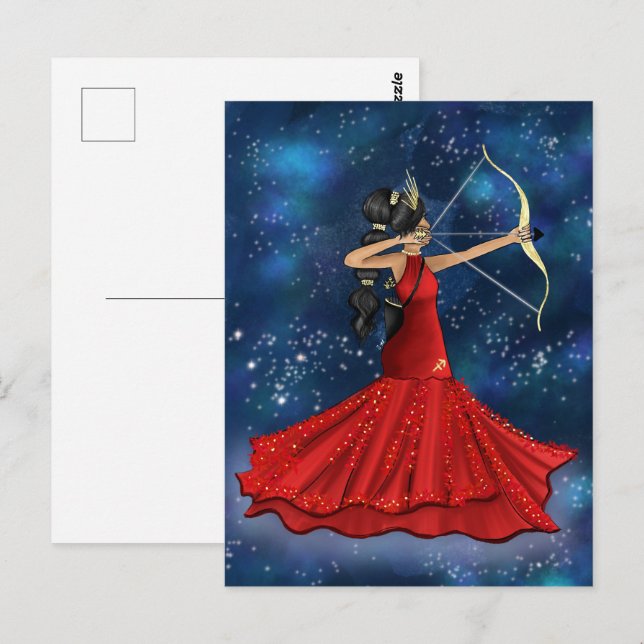 Carte Postale Sagittarius Female Goddess Illustration de mode (Devant / Derrière)