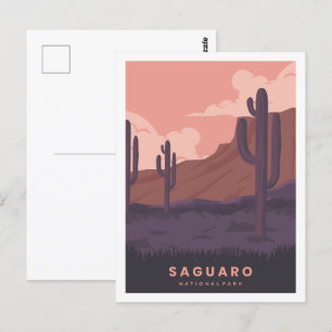 Carte Postale Saguaro Arizona célèbre lieu de voyage Illustratio