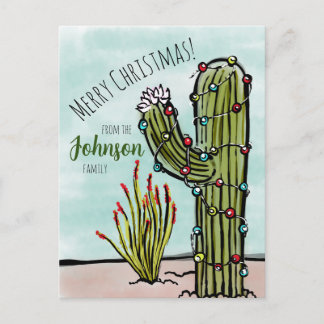 Carte Postale Saguaro Cactus avec lumières de Noël