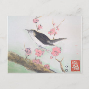 Carte Postale Saignée d'oiseau de printemps et de cerise