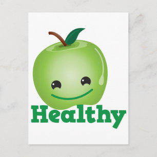 Carte Postale Sain avec pomme kawaii verte avec un visage mignon