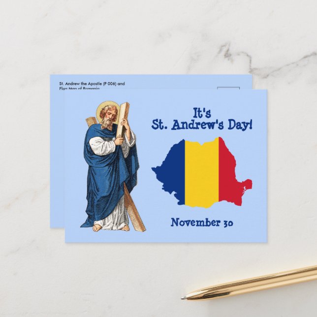Carte Postale Saint André et Drapeau-carte de la Roumanie Jour d (Devant/Arrière en situation)