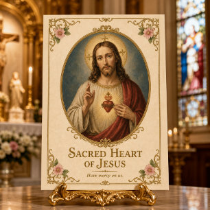 Carte Postale Saint-Cœur de Jésus Floral Or Vintage