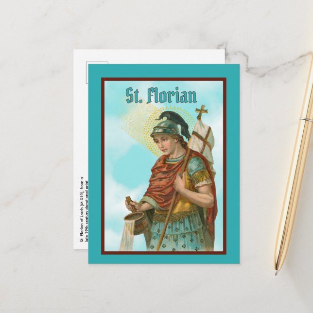 Carte Postale Saint Florian avec seau (Ciel clair; M 019) Postc (Devant/Arrière en situation)