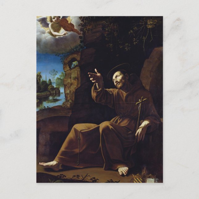 Carte Postale Saint François d'Assise Consolé par un Ange (Devant)