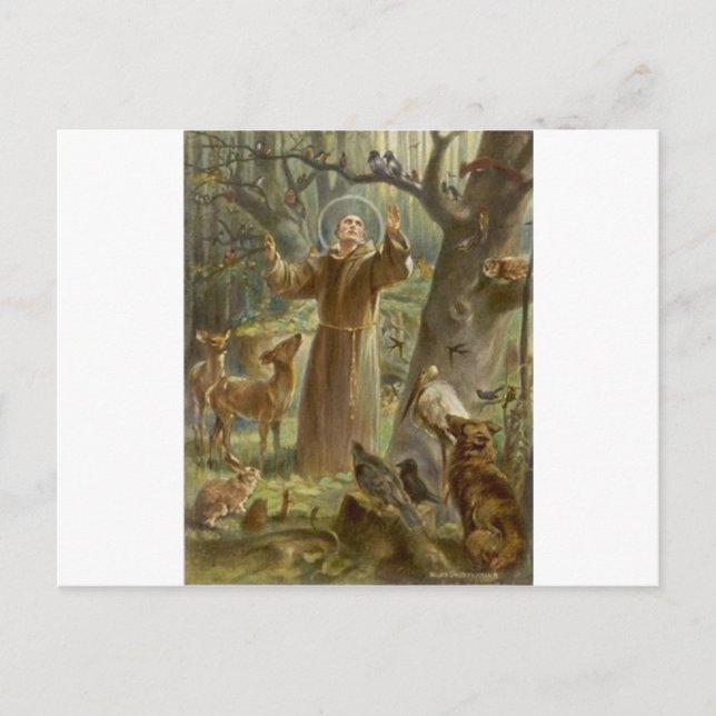 Carte Postale Saint François d'Assise Entouré d'animaux (Devant)