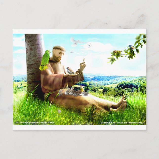 Carte Postale Saint François et les sermons prêchent aux oiseaux (Devant)