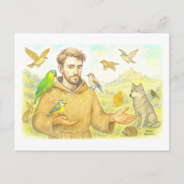 Carte Postale Saint François - le sermon aux oiseaux et aux anim (Devant)