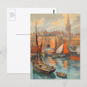 Carte Postale Saint Malo, France, Art de l'affiche de voyage vin