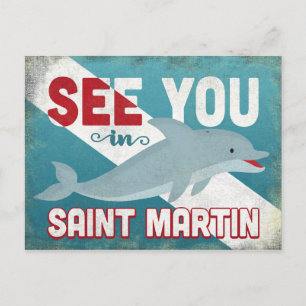 Carte Postale Saint Martin Dolphin - Vintage voyage rétro