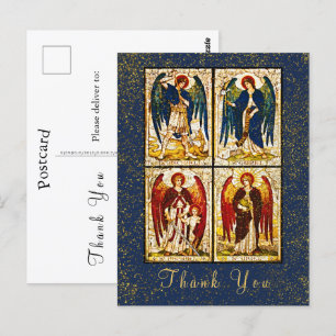 Carte Postale Saint Michel Archange Bleu Marine Paillettes Or Re