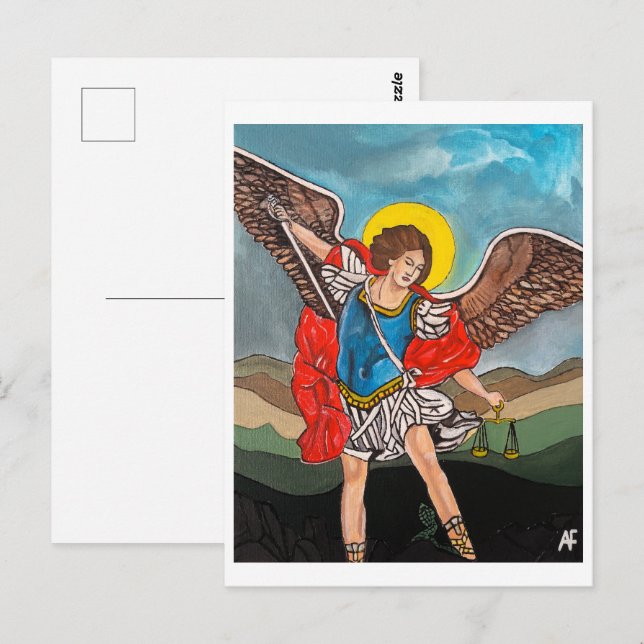 Carte Postale Saint Michel l'Archange Peinture d'Alfred Fox (Devant / Derrière)