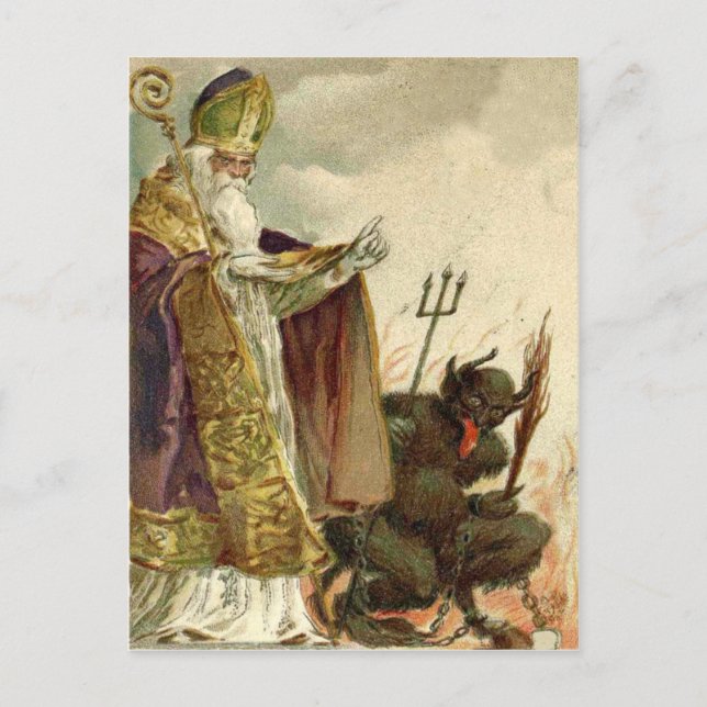 Carte Postale Saint Nicolas Krampus Prêtre de la fourche (Devant)