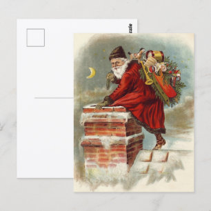 Carte Postale Saint Nicolas victorien de Noël sur le toit