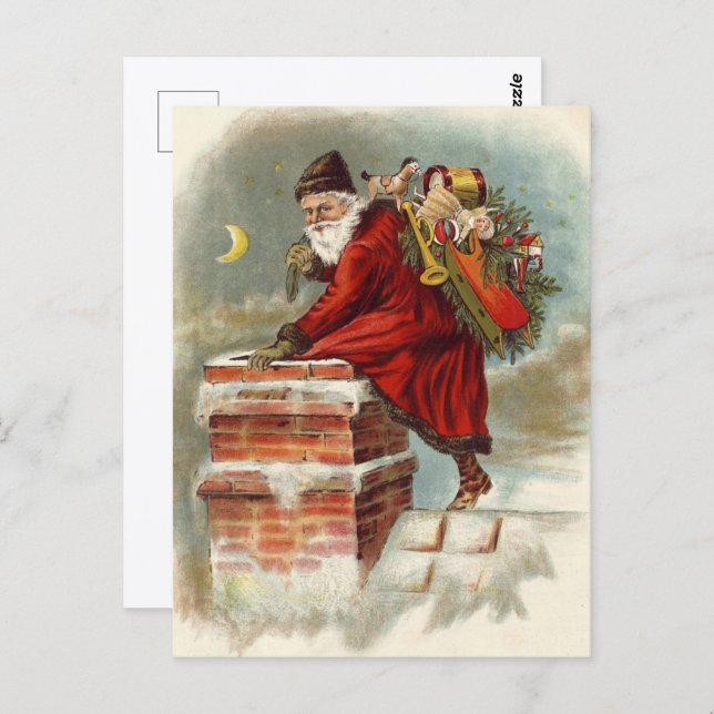 Carte Postale Saint Nicolas victorien de Noël sur le toit (Devant / Derrière)