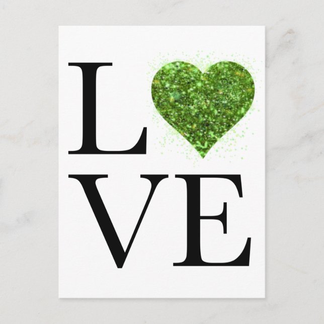 Carte Postale Saint Patrick | Amour | coeur étincelant vert (Devant)