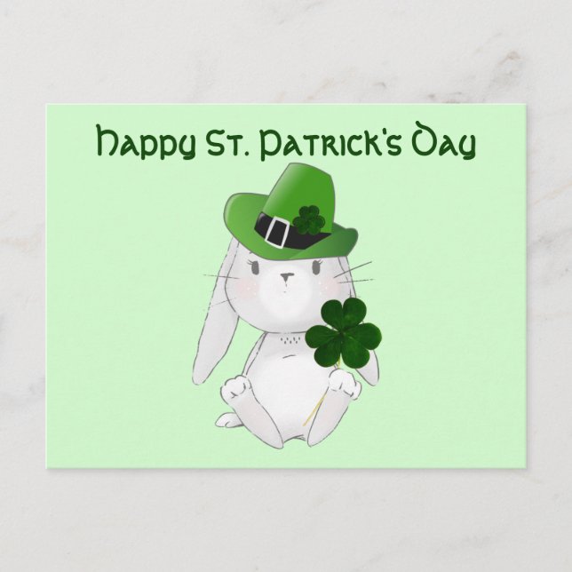 Carte Postale Saint Patrick' Day avec Bunny irlandais, voeux (Devant)