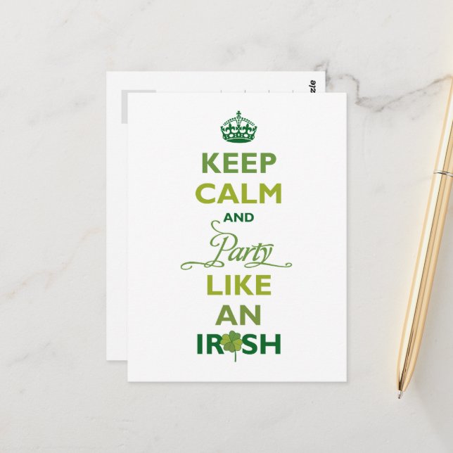 Carte Postale Saint Patrick Gardez Le Calme Et La Fête Comme Un  (Devant/Arrière en situation)