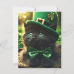 Carte Postale Saint Patrick Noir Fête Kitten