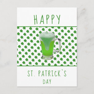 Carte Postale Saint Patrick`s day Bière verte Motif Shamrock