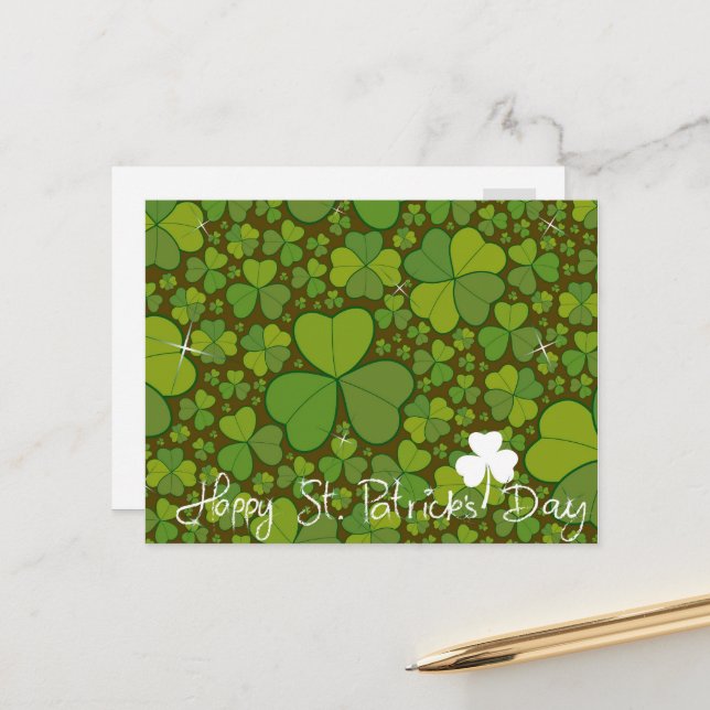 Carte Postale Saint Patrick's Day Lucky Clovers Shamrock irlanda (Devant/Arrière en situation)