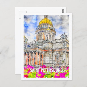 Carte Postale Saint-Pétersbourg Russie Lieu de voyage Aquarelle
