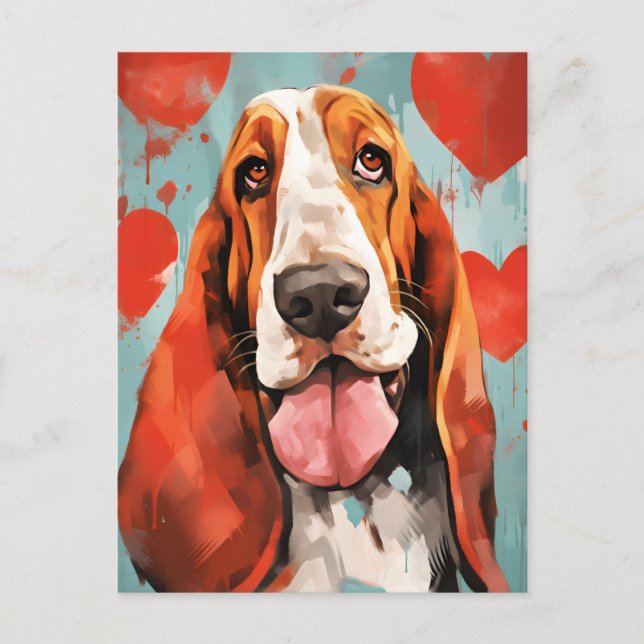 Carte Postale Saint-Valentin Basset Hound (Devant)