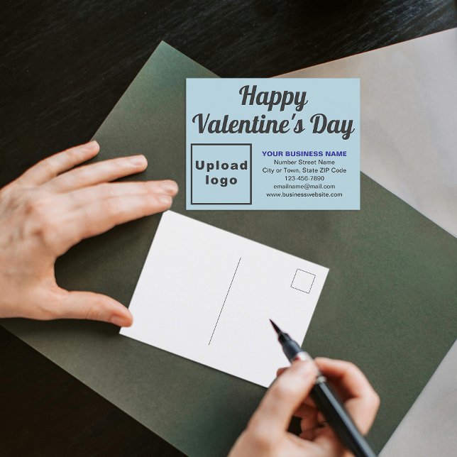 Carte postale Saint Valentin Bleu clair (Business Valentine light blue holiday postcard to advertise your business this Valentine's Day.)