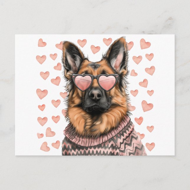 Carte Postale Saint Valentin Chien berger allemand (Devant)