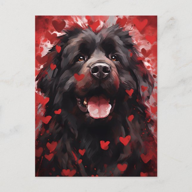 Carte Postale Saint-Valentin chien Terre-Neuve (Devant)