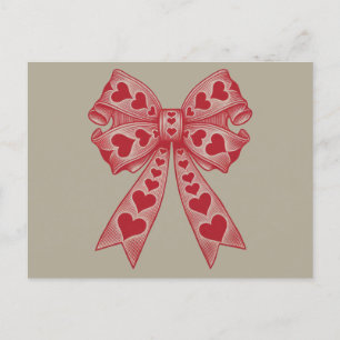 Carte Postale Saint-Valentin Cœur Coquette nœud Rétro Saint-Vale