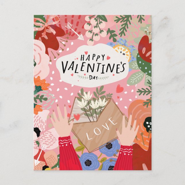 Carte Postale Saint-Valentin Floral Coloré (Devant)