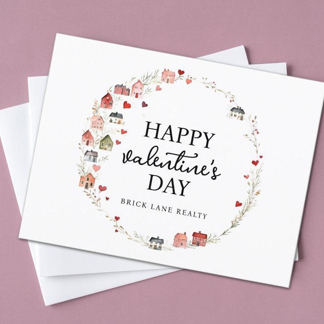 Carte Postale Saint Valentin Heart House Wreath Real Estate (Real Estate Valentine's Day Postcard
)