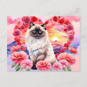 Carte Postale Saint Valentin Himalayan chat au coeur du coucher