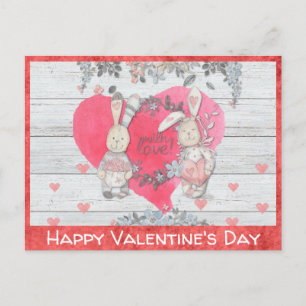 Carte Postale Saint-Valentin Mignon Lapin Rustique