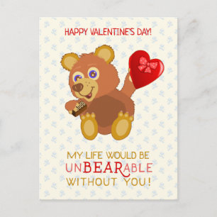 Carte Postale Saint Valentin mignonne ours insupportable jeu de