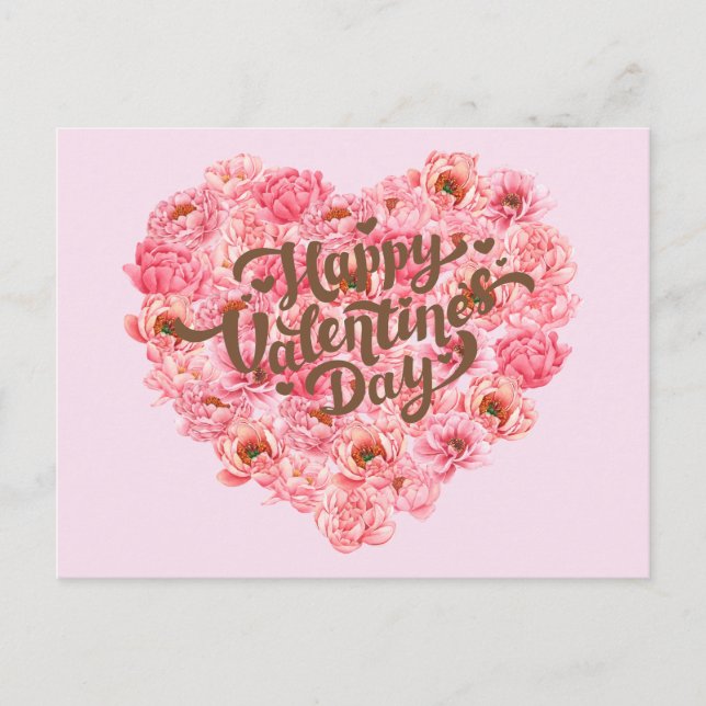 Carte Postale Saint-Valentin Peony rose Coeur floral (Devant)