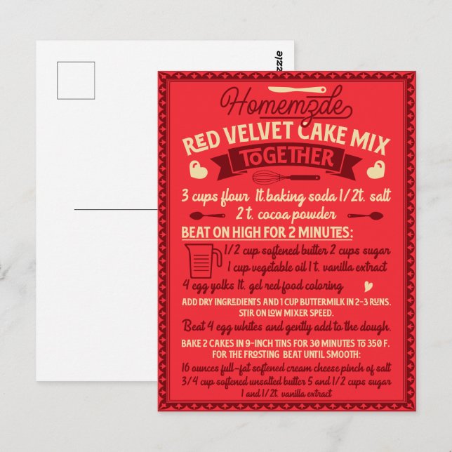 Carte Postale Saint Valentin Recette de gâteau de Velours Rouge  (Devant / Derrière)