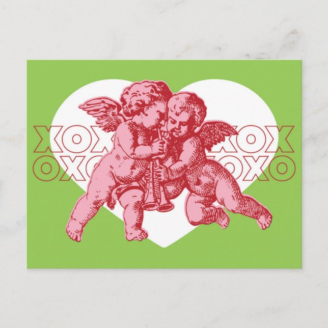 Carte postale. Saint-Valentin, rose et vert. (Devant)