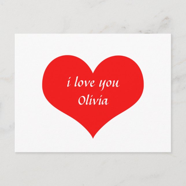 Carte Postale Saint Valentin Rouge Coeur mignon Nom personnalisé (Devant)