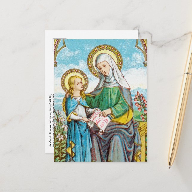 Carte Postale Sainte-Anne néogothique et Marie jeune (SAU 29) (Devant/Arrière en situation)