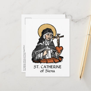 Carte Postale Sainte Catherine de Sienne avec Coeur Crucifix