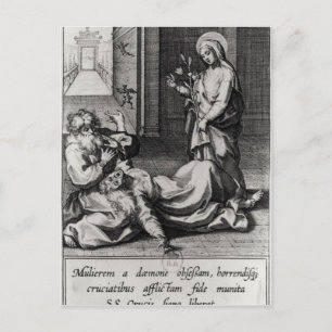 Carte Postale Sainte Catherine exorcisant un démon d'une femme