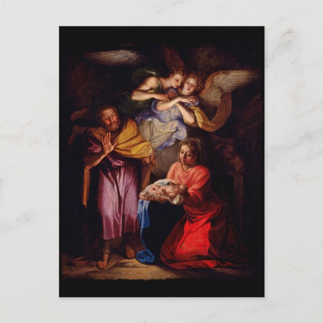 Carte Postale Sainte Famille avec les anges par Coypel (Devant)