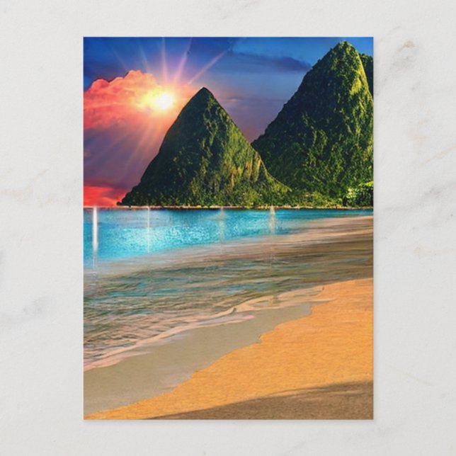 Carte Postale Sainte-Lucie Le lever du soleil des Pitons (Devant)