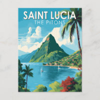 Sainte-Lucie Les Pitons Travel Art Vintage